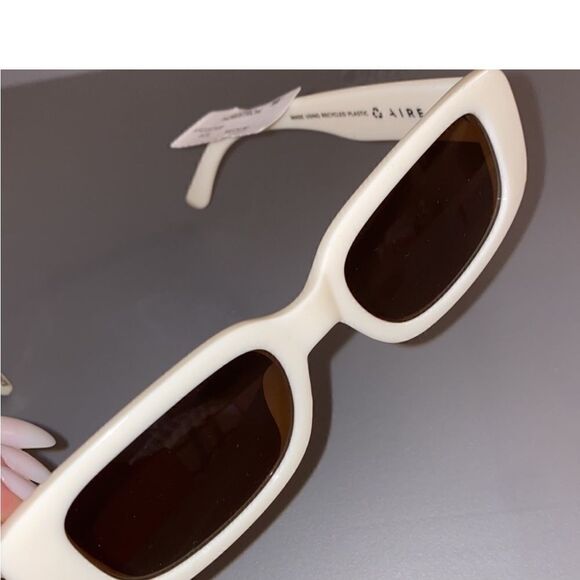 AIRE NWT Ceres V2 Rectangular Slim Sunglasses in Ivory White & Hazel Pink Tint - Picture 7 of 9
